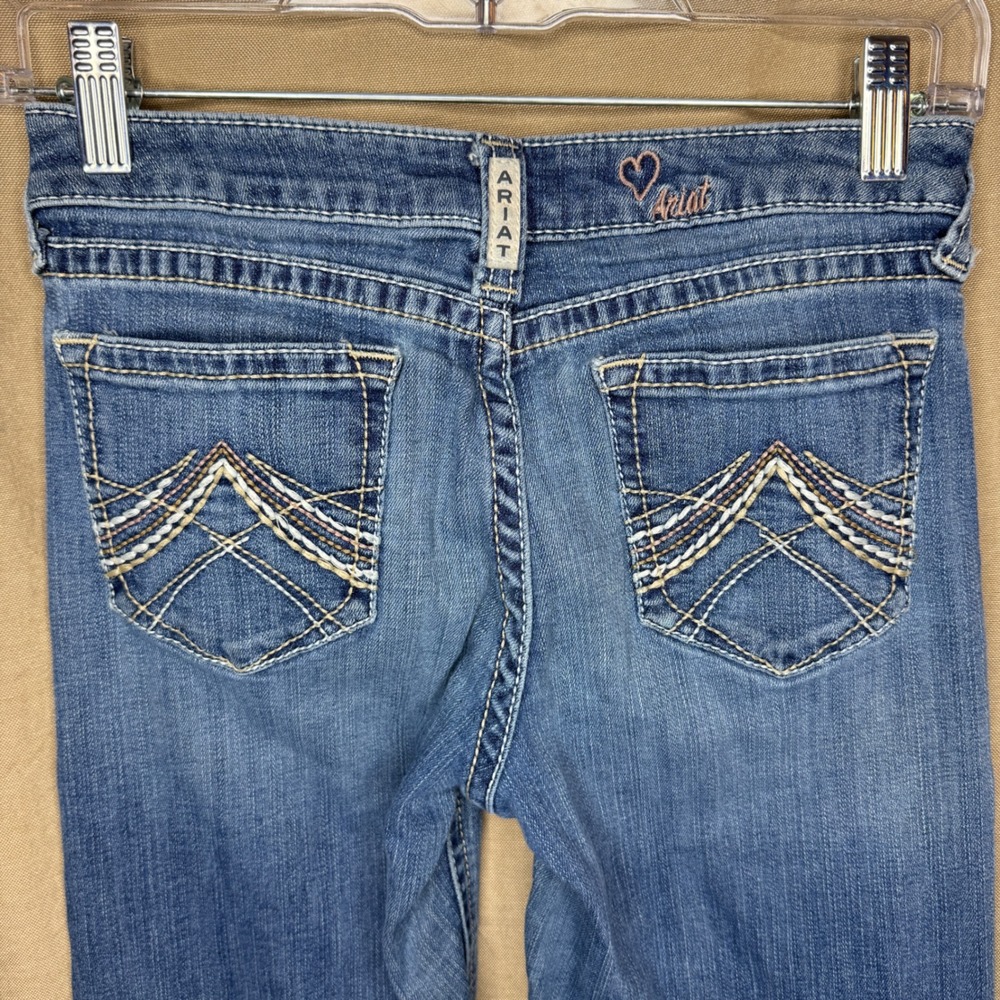 Ariat REAL Denim Girls Size 14 Medium Wash Embroidered Bootcut Western Jeans - Picture 4 of 5